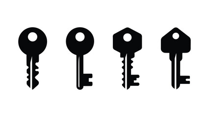 Minimal key icon set security access house key lock symbol silhouette collection protection solution concept flat design isolated