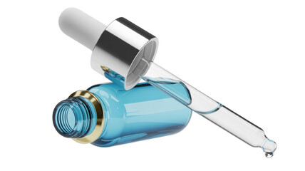 Blue serum bottle with dropper skincare isolated on a transparent background