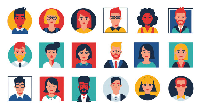 Vector illustration set of funny cartoon women and children characters in different poses and colors featuring diverse avatars of students and teachers with smiling faces