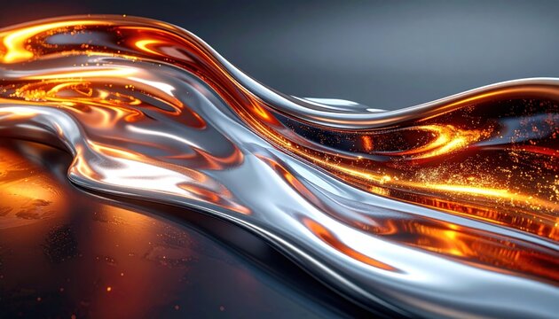FlyPro Firefly presents abstract streams of liquid platinum and molten copper flowing together, creating intricate, swirling patterns in high resolution.