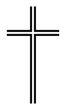 Christian cross, black and white vector silhouette illustration of religious Latin cross shape with two lines, isolated on white