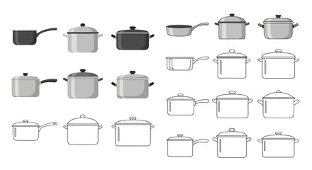 Obraz premium Pots and Pans Vector Illustration Set