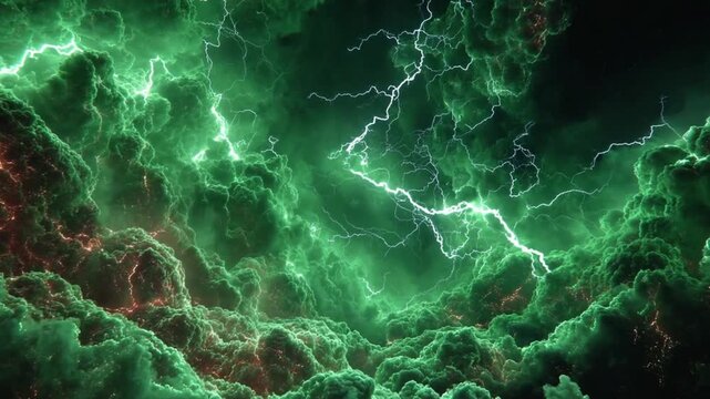 Dramatic Green Lightning Storm in a Turbulent Sky