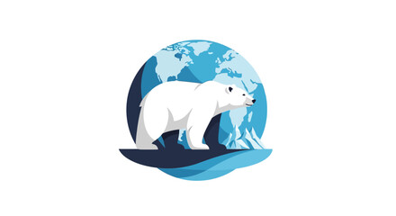 Illustration of a polar bear standing on an iceberg in front of a globe on Polar Bear Day for an international design event. © Budi