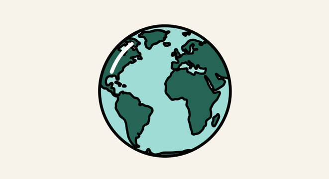 Aerial view of a simple illustration of the Earth from space in the style of image 1985