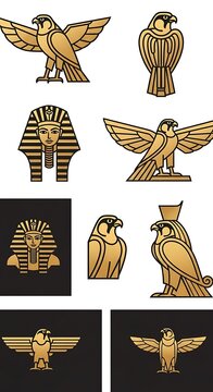 Ancient Egyptian Symbols - Pharaohs and Falcons in Golden Hues.