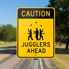 Caution - Jugglers Ahead - A Humorous Roadside Warning Sign.