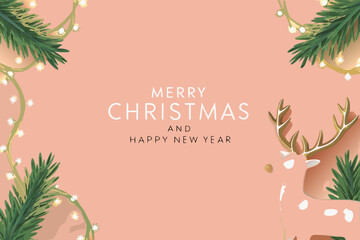 Festive christmas background with deer foliage and holiday greetings © Rupa