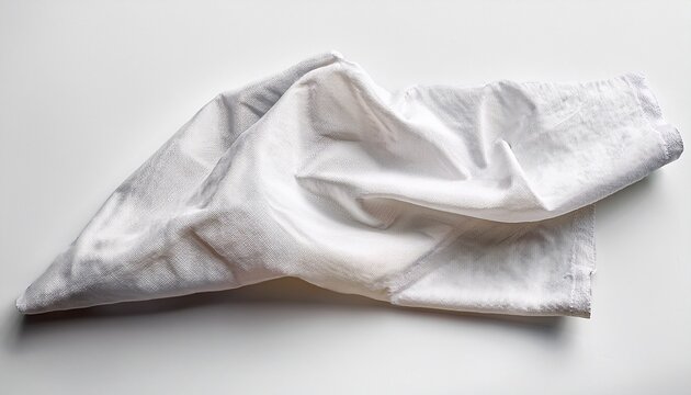 crumpled white fabric cloth napkin on white background