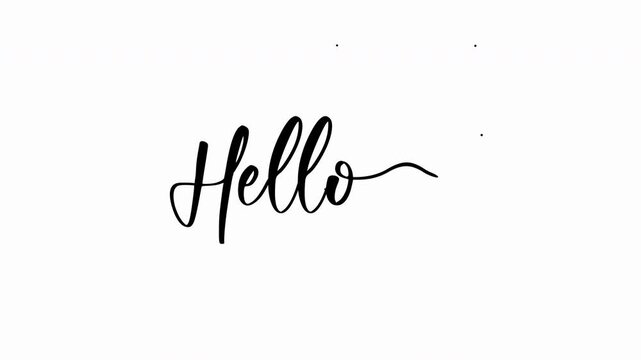 "Hello animation" handwritten in white and black ink drops in a cursive font with a heart is perfect for greeting cards, social media posts, invitations, and romantic designs.