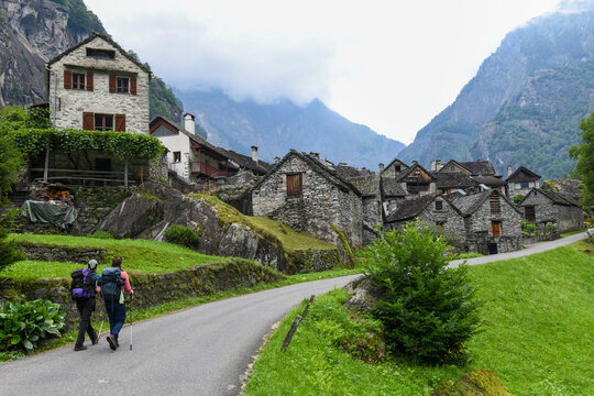 View at the village of Sonlento on the Swiss alps