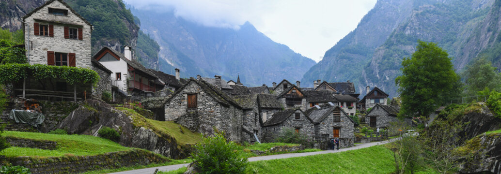 View at the village of Sonlento on the Swiss alps