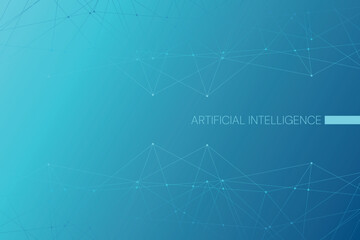 Artificial intelligence symbol. AI neural network digital brain machine deep learning processing big data analysis technology. Blue vector illustration for business, future, presentation