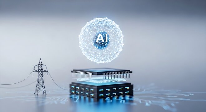 AI Energy Power Neural Network Chip Sphere Glow
