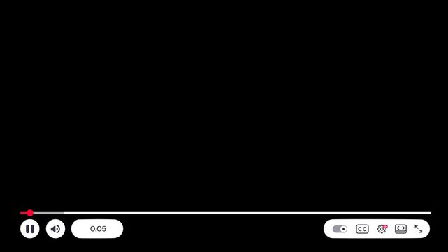 youtube video player UI on a chroma-green background. Playback HUD with timeline, play pause, volume, captions, settings, theater and fullscreen icons. Vlog social media interface. Blog publication.