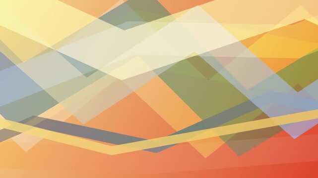 Multicolored geometric shapes overlapping in a vibrant abstract composition with shades of orange, yellow, green, and blue, creating a dynamic visual effect.