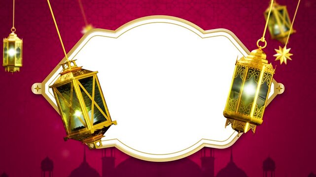 Islamic ornament red background video with arabic style and white space gold lantern and star animation for ramadan kareem, eid mubarak and islamic backgrounds
