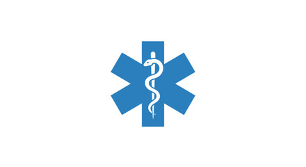 Obraz premium Blue Star of Life medical symbol with staff of Asclepius.