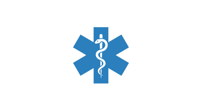 Blue Star of Life medical symbol with staff of Asclepius.