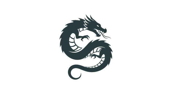 Stylized illustration of a dragon and lion combined in a circular design.