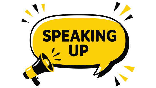 Speaking up speech bubble with megaphone bold yellow communication concept flat vector illustration isolated on white background