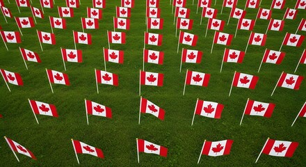 Fototapeta premium Celebrating flag day with canadian flags on display