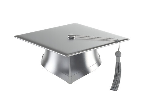 Metal graduation cap with tassel silver isolated on a transparent background
