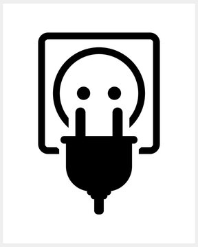 Plug with socket icon isolated Electric connected clipart Stencil vector stock illustration