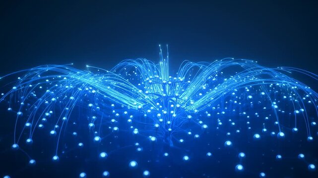 Dolly shot of glowing neural network expanding and connecting data points