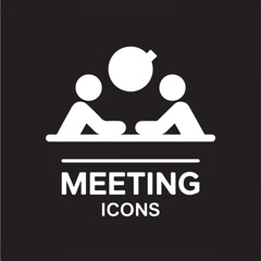 Fototapeta premium Business Meeting Icon in Simple Flat Design with White Color on Black Background for Web Graphics