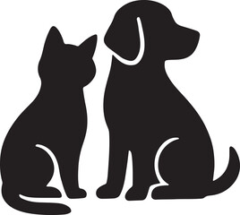 Obraz premium Simple Cat and Dog Companion Silhouette Isolated Pet Illustration