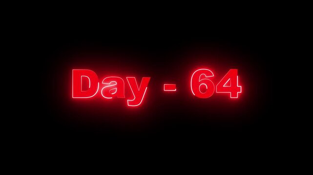 A minimalist digital graphic featuring the text "Day - 64" in a glowing red neon font set against a solid black background, representing a specific milestone or progress stage.