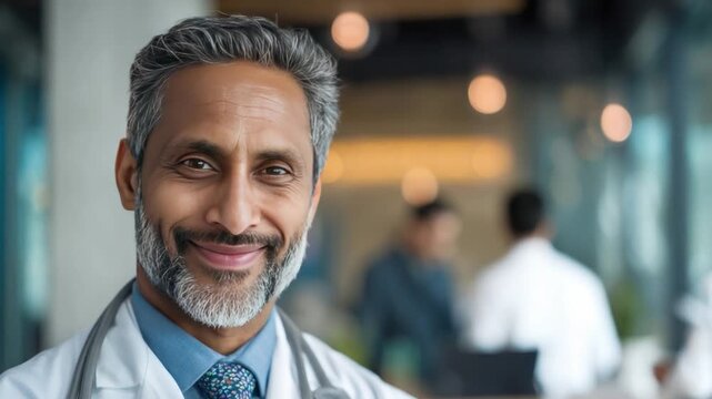 Respected Physician Portrait: A portrait of a seasoned doctor, radiating wisdom and approachability, exuding confidence, and the care that define the medical field. 
