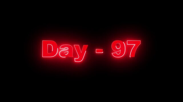 Luminescent Red Neon Text Saying Day - 97 on Dark Black Background for Tracking Daily Challenges Progress or Countdown Milestones
