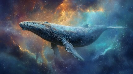Fototapeta premium Majestic whale swimming gracefully through cosmic galaxy backdrop
