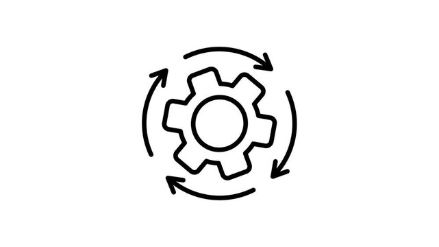 Gear process, circle arrow and check mark with cogwheel icon animation video for operation, automation, workflow, development, efficiency, sync, productivity, operation of management business