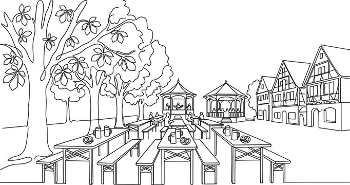 Traditional German Biergarten Summer Monoline Background