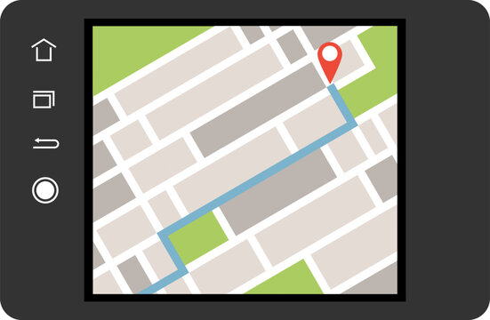 GPS navigator, car navigation, route finder. Vector, cartoon illustration, postcard, poster. Vector