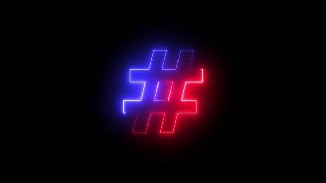 Glowing Neon Hashtag Symbol with Abstract Light Effect on Black Background