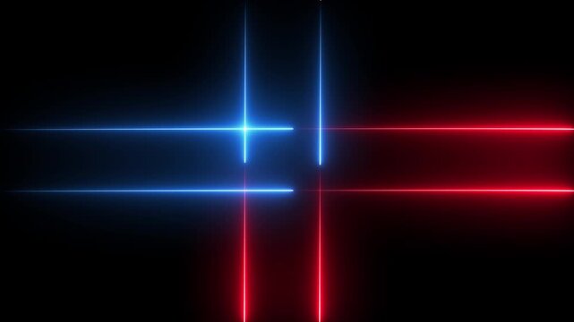 Abstract Glowing Blue Neon Grid with Intersecting Light Lines on Black Background