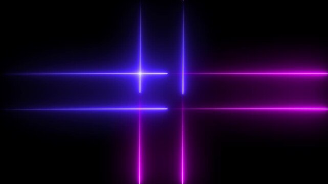 Abstract Glowing Blue Neon Grid with Intersecting Light Lines on Black Background