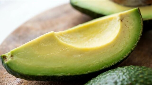A close-up captures the vibrant, healthy beauty of an avocado slice, showcasing its fresh, creamy texture and inviting appeal.