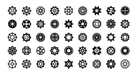 Collection of Diverse Gear Icons and Symbols for Mechanical and Industrial Concepts