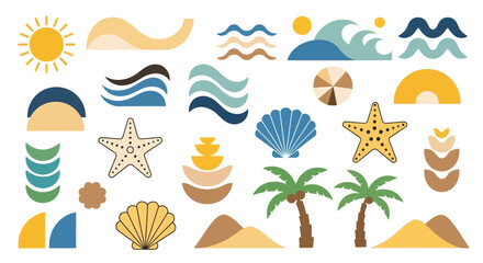 Obraz premium Summer beach elements abstract vector illustration