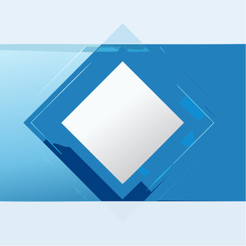 Abstract blue background with white diamond shape and geometric elements.