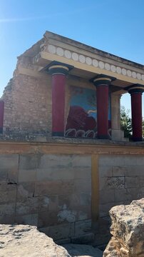 deatil of ancient ruines of famouse Knossos palace at Crete, Greece
