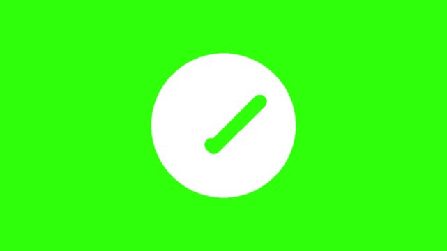 Animated white check mark success icon on green screen background. Animation motion graphic with chroma green screen clip template 4k. Free Footage Video 4K. Video Green Screen