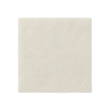 Close up of a textured off white woven fabric square on transparent background
