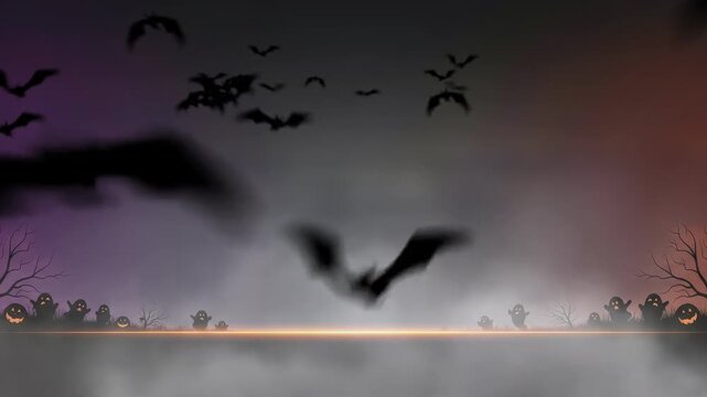 spooky halloween background with flying bat and spoky night