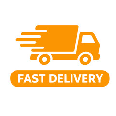 Naklejka premium FAST DELIVERY word minimal flat badge vector icon single color, isolated on white background